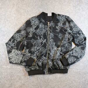 Vero Moda Jacket Womens Medium Black Floral Electra Full Zip Ribbed Bomber Coat